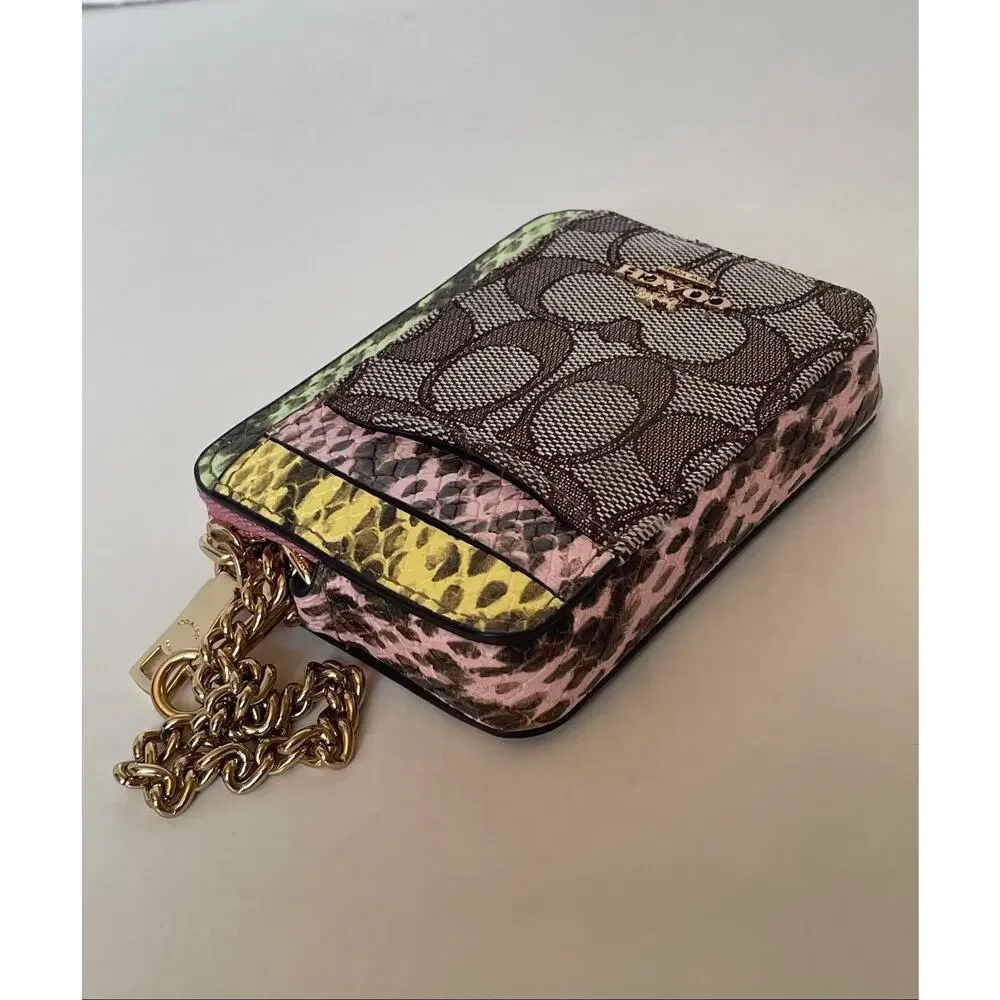Coach CEC52 Zip Card Case Signature Jacquard ID Wallet Chain Strap